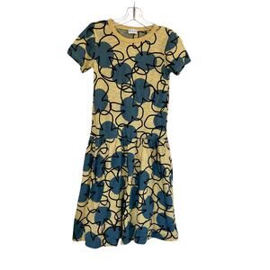 Wolf & Rita Abstract Flowers Print Cotton Dress in Yellow and Green size 14